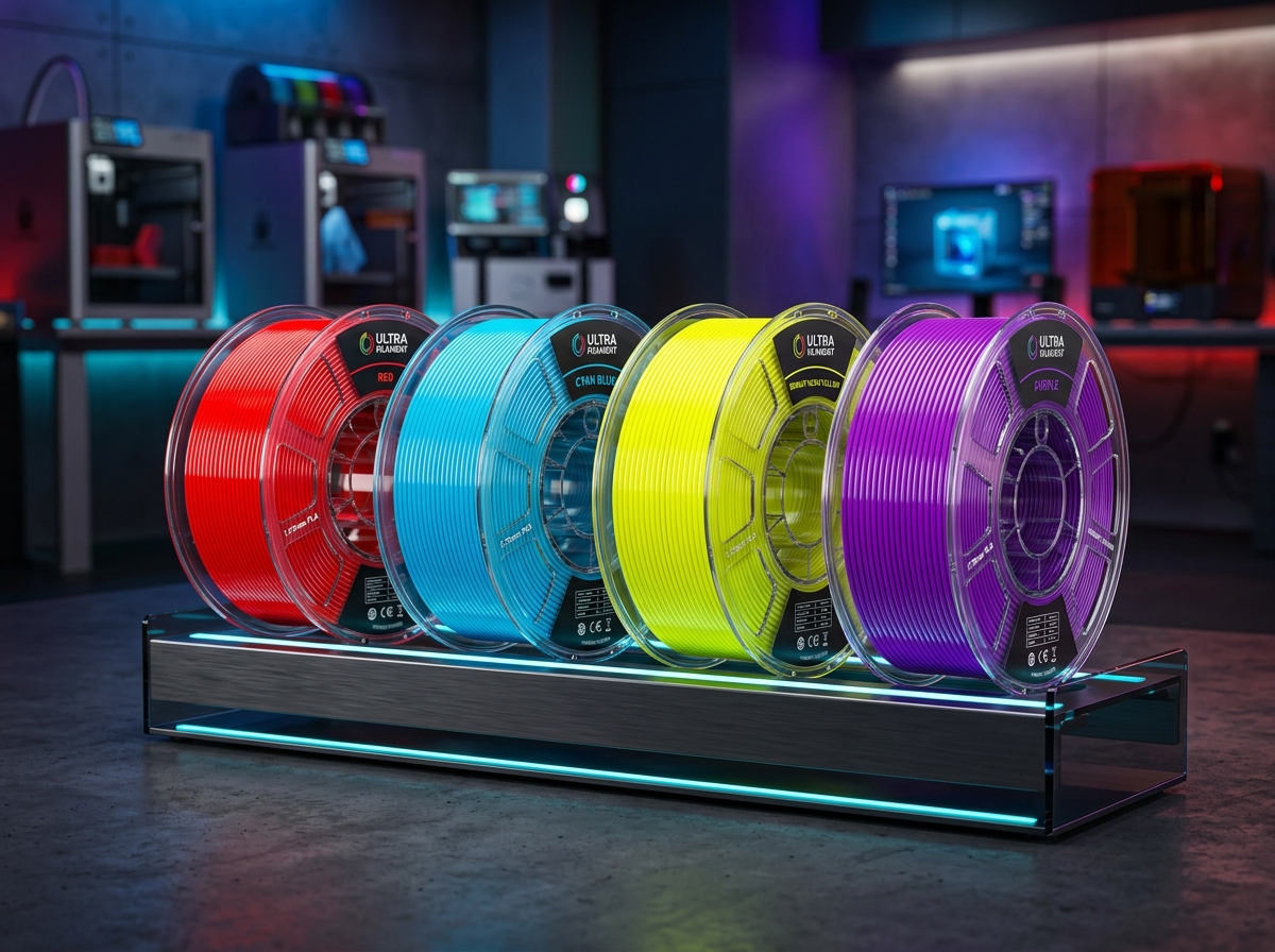 Bobinas de filamentos coloridos vibrantes para impressão 3D